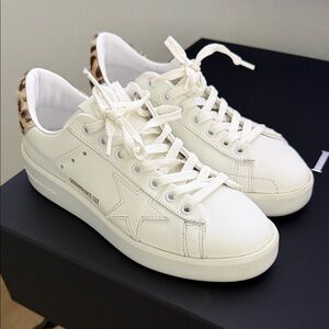Golden Goose Cream Sneakers with Leopard Accent